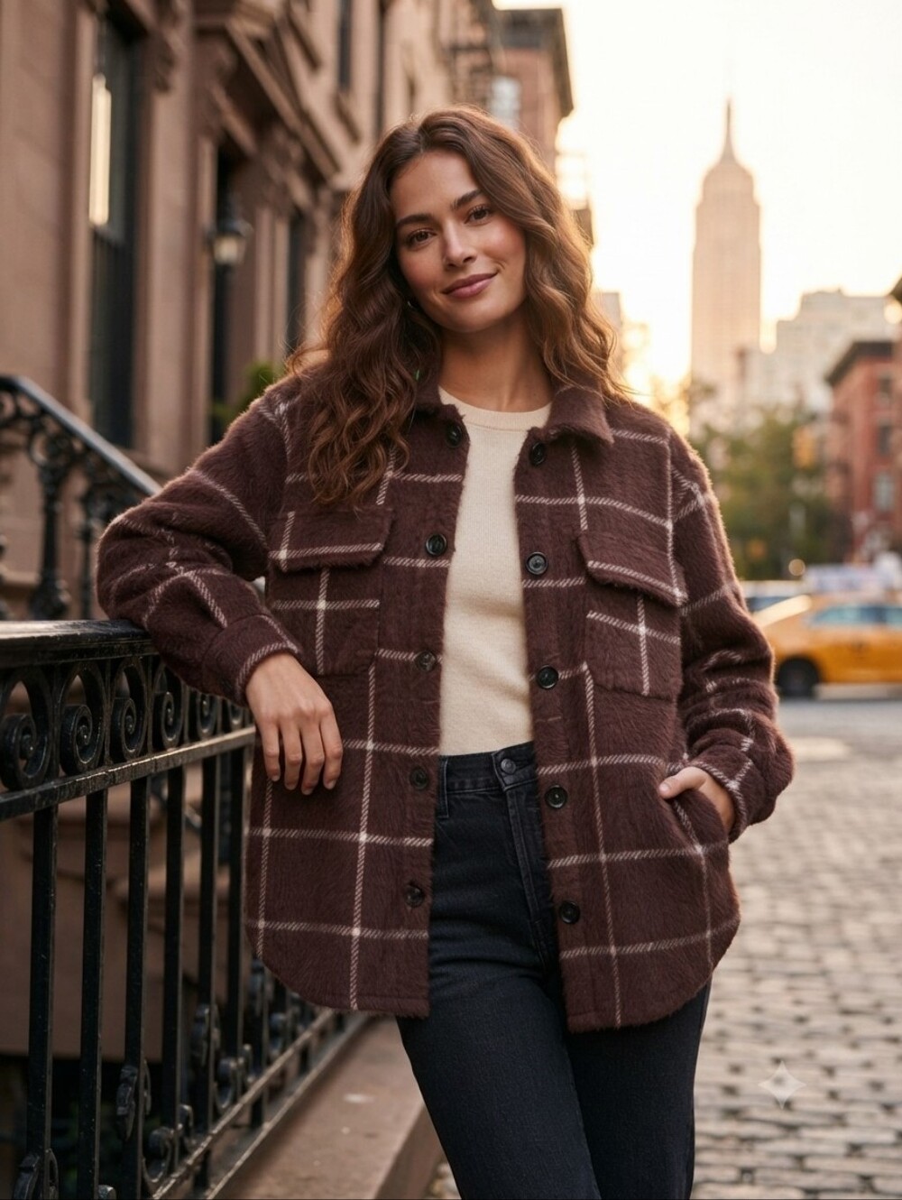 Z Supply Plaid Fuzzy Shacket Brown Medium